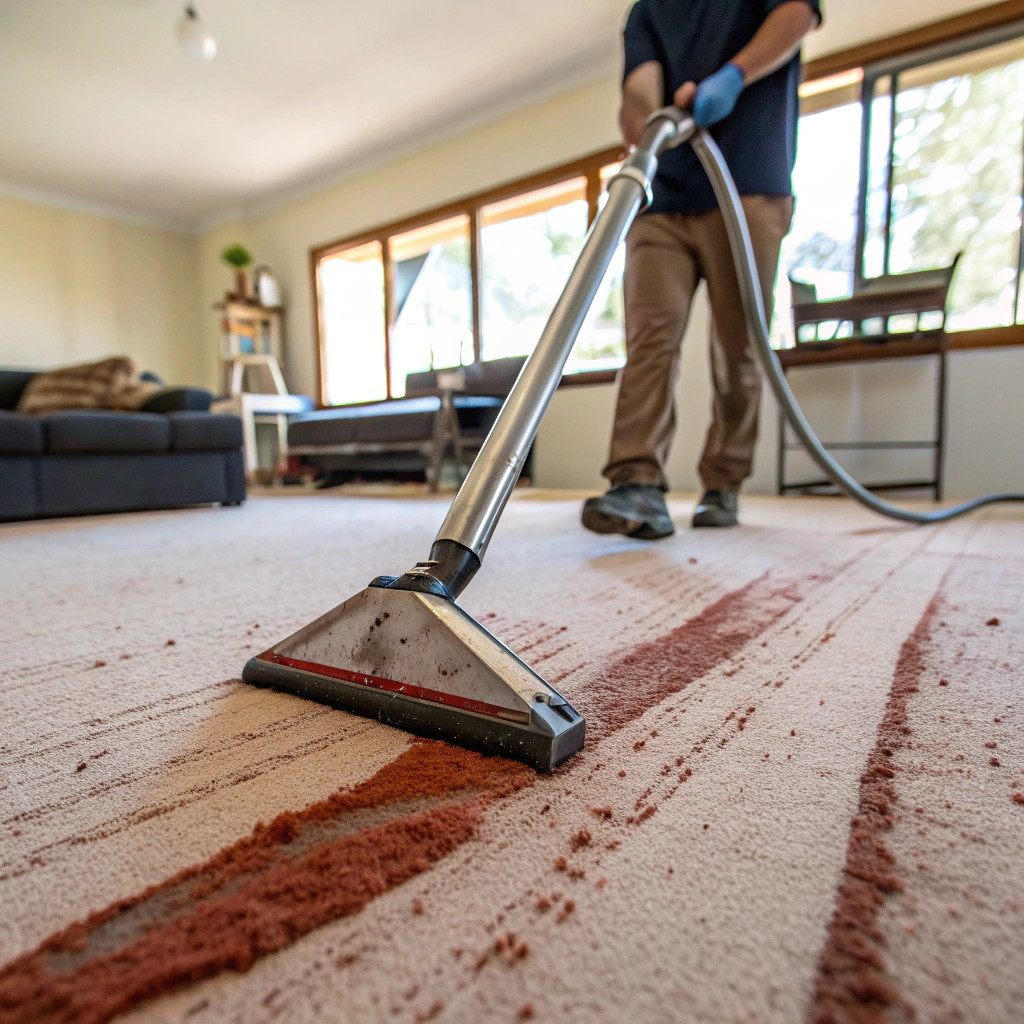 Carpet steam cleaning in a Toowoomba home with red clay staining